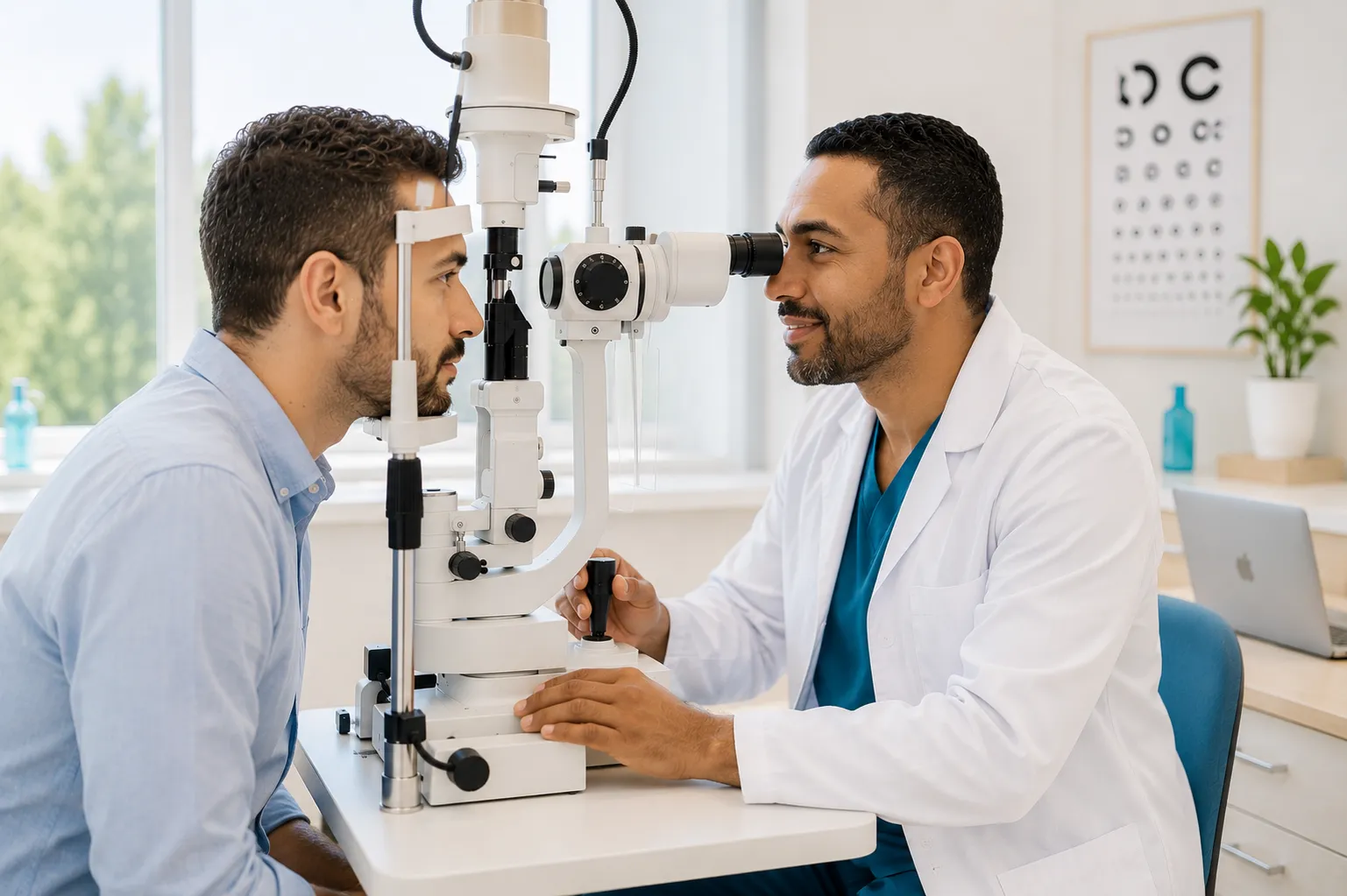 Ophtalmologue réalisant un examen de la vue